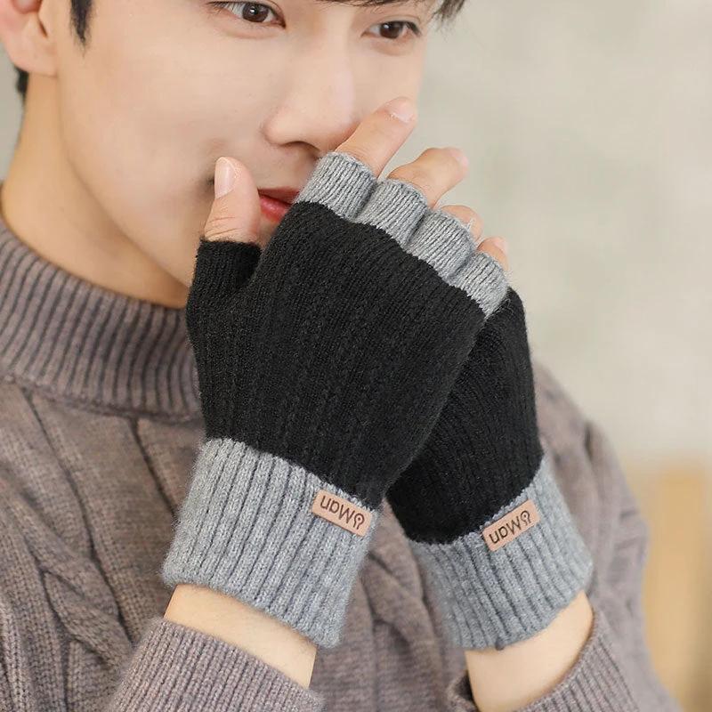 Men's Thick Knitted Half Finger Gloves by GJG Denim