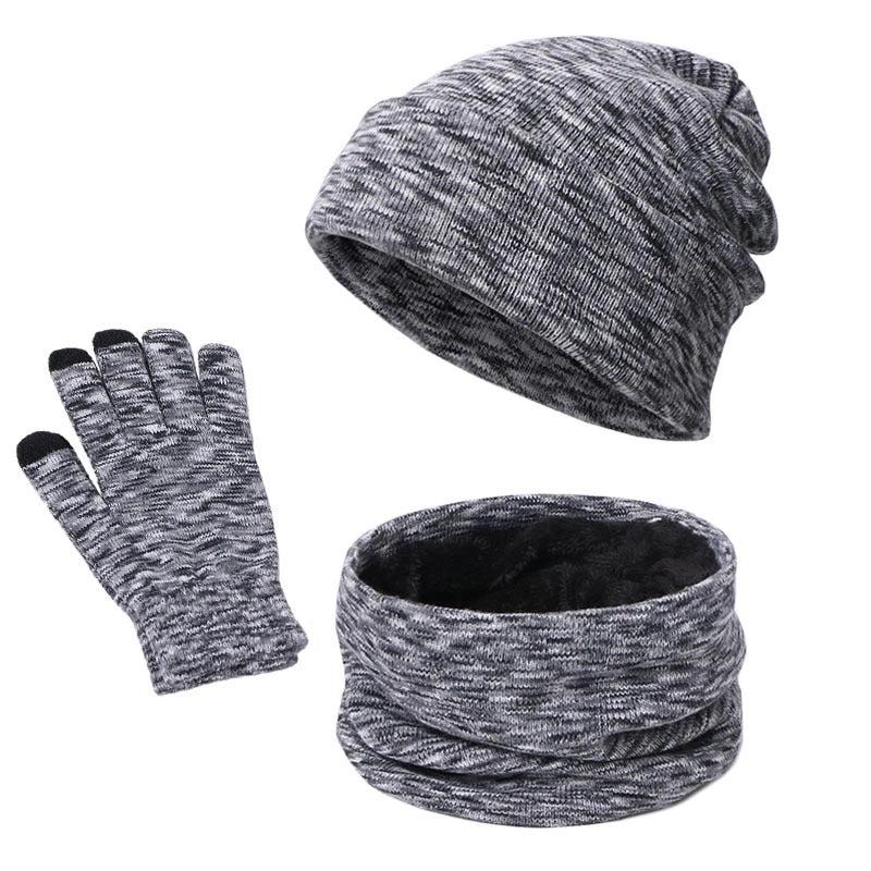 Men's Knitted Three-piece Beanie Scarf and Touch Screen Gloves by GJG Denim