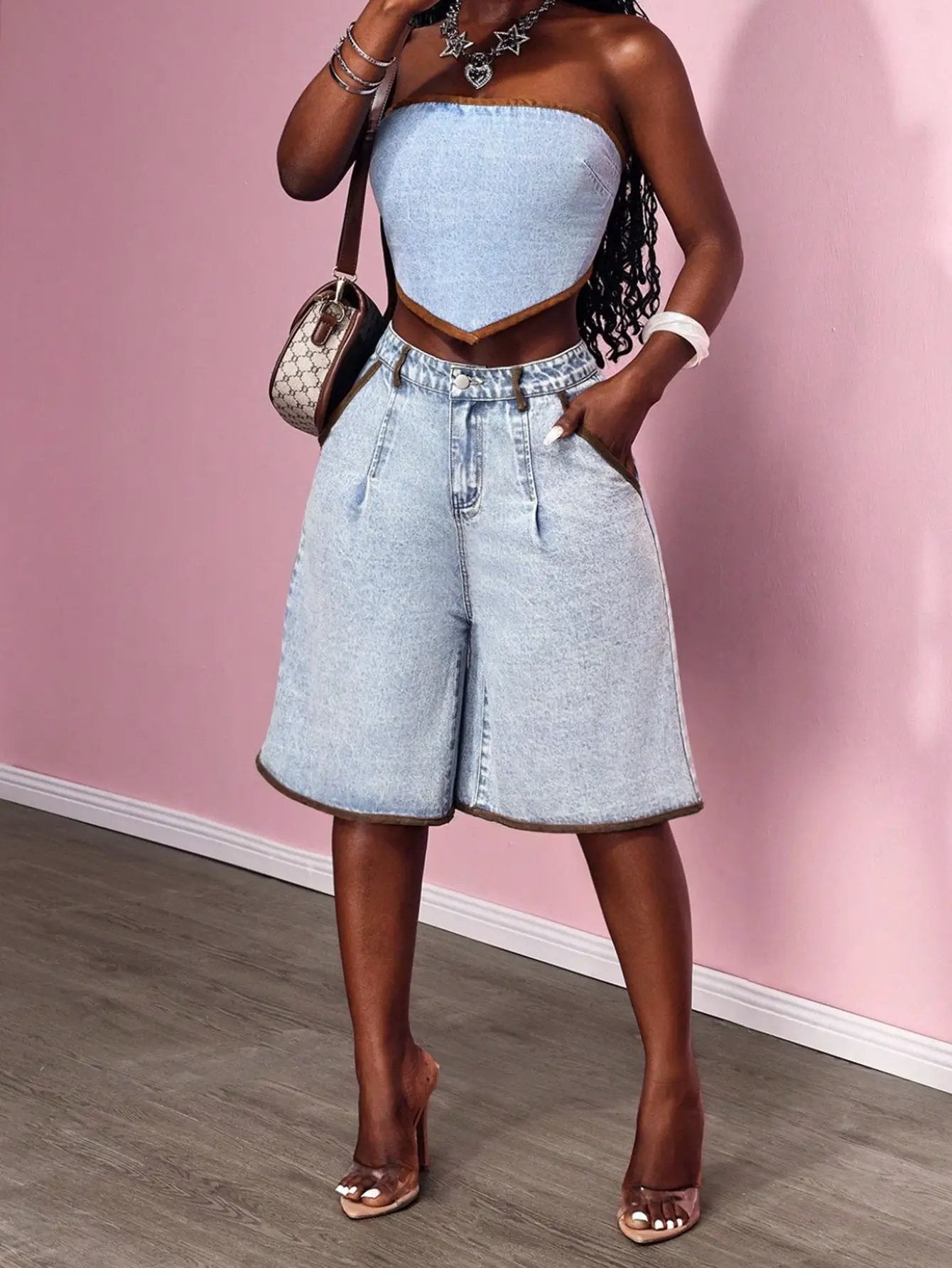 Women's Contrasting Flared Cropped Jeans by GJG Denim