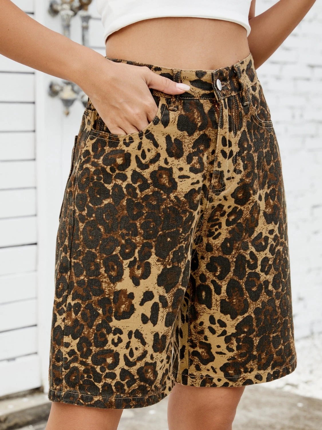 Leopard High Waist Denim Shorts by Lady Ros