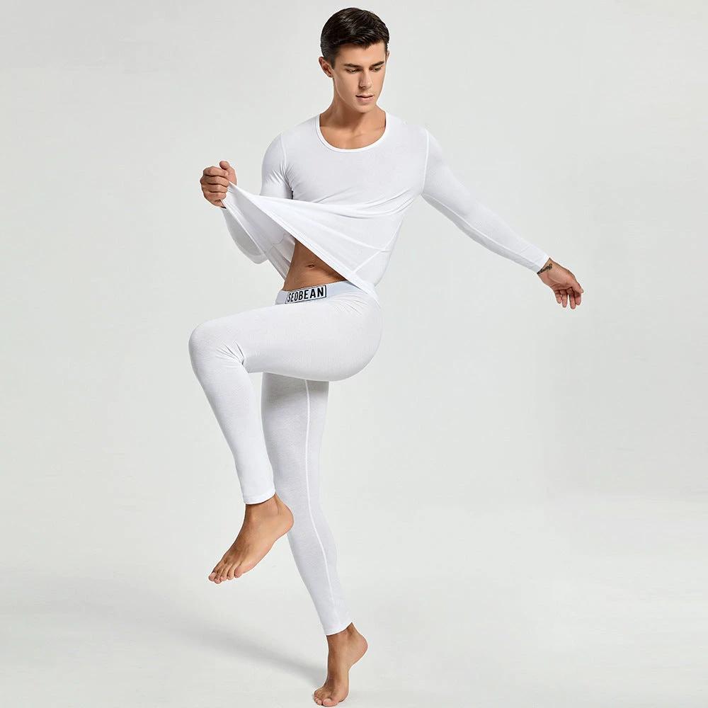 Men's Thermal Underwear Knitted Cotton Stretchy Close-fitting Set by GJG Denim