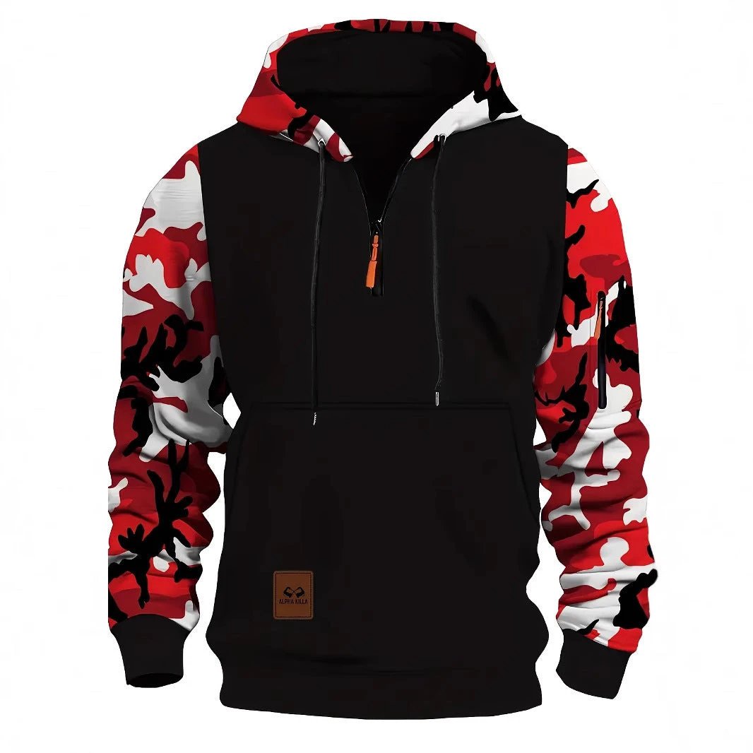 Men's Hooded Camouflage Zipper Sweater by GJG Denim