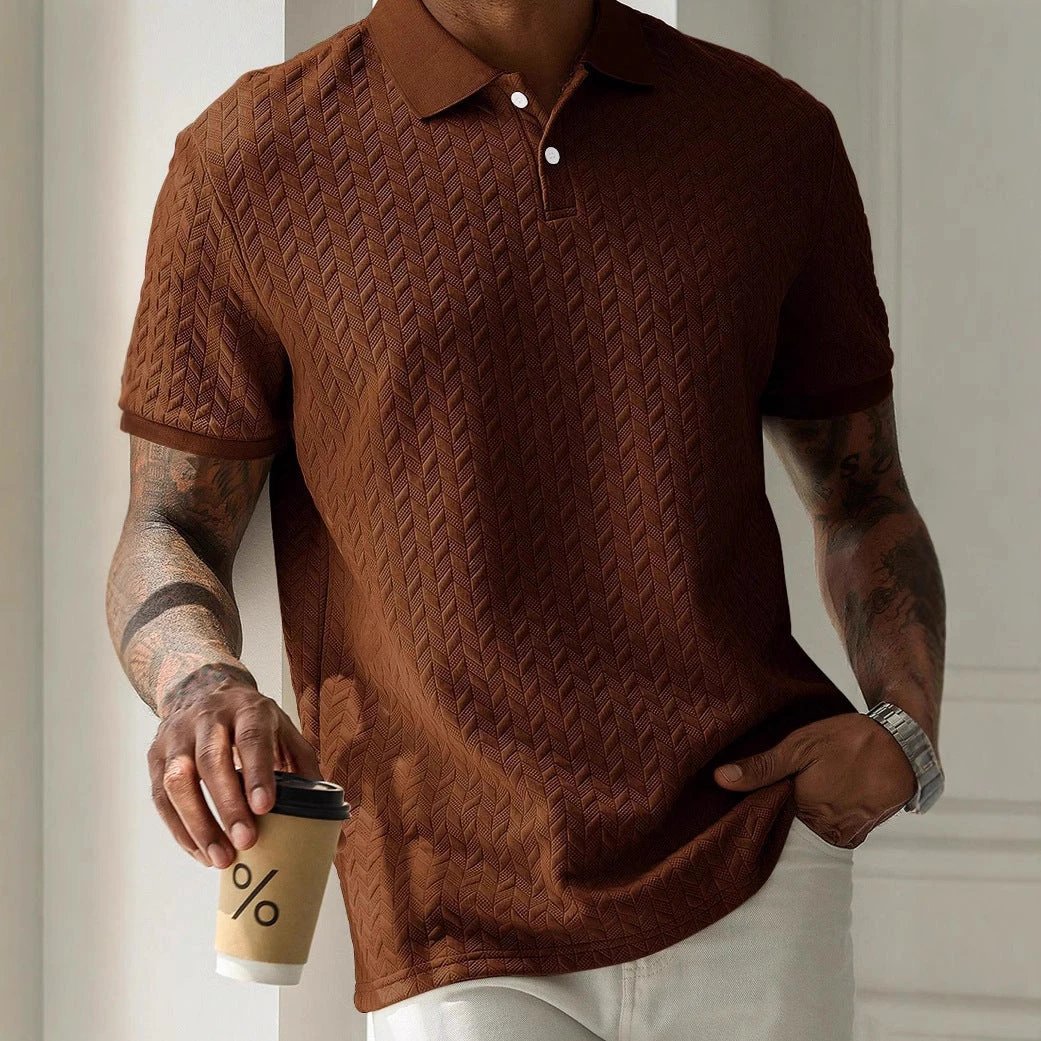 Men's Solid Color Polo Collar Short-sleeved Shirt by GJG Denim