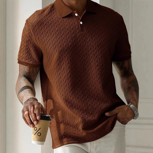 Men's Solid Color Polo Collar Short-sleeved Shirt by GJG Denim