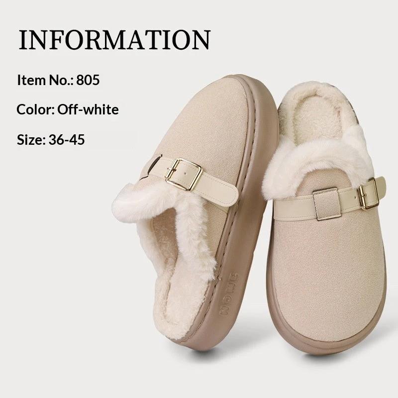 Womens AutumnWinter Indoor Plush Thick-Soled Warm Anti-Slip Cotton Slippers by GJG Denim