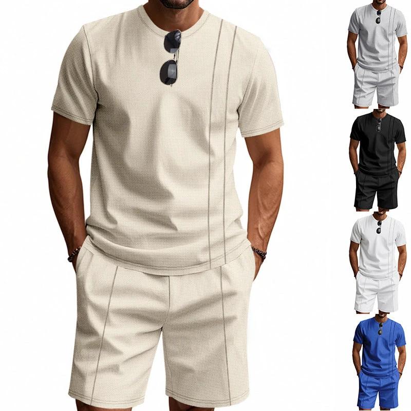Men's Crew-Neck Short-Sleeve T-Shirt And Shorts Set by GJG Denim