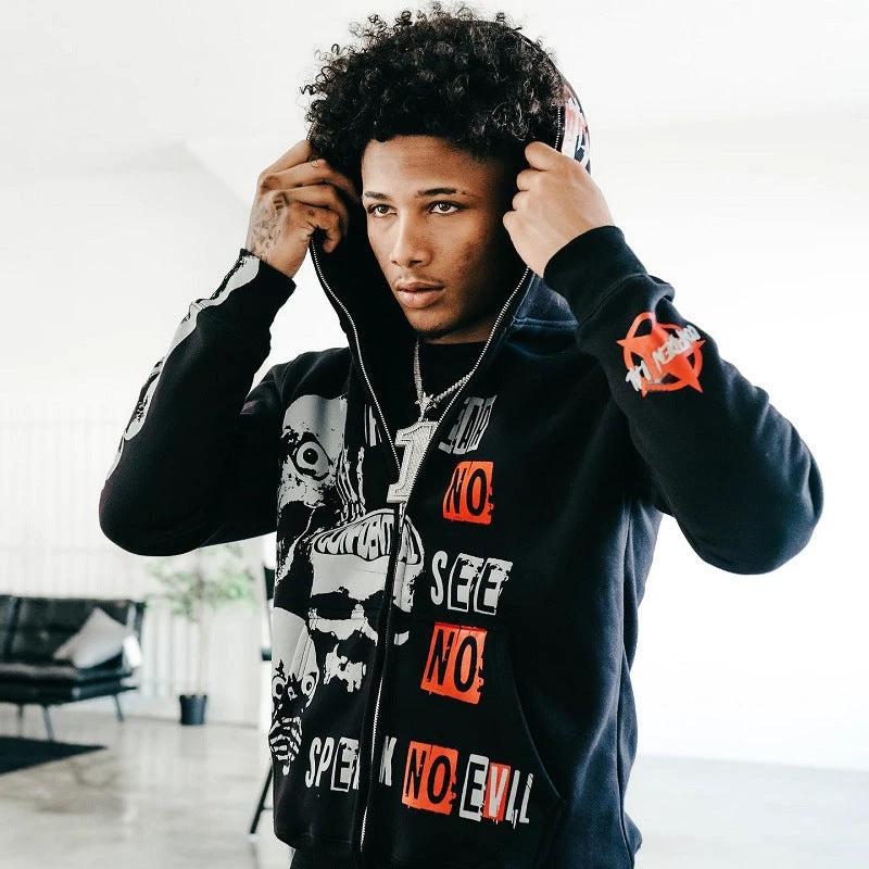 Zipper Letter Character Printed Sweater by GJG Denim
