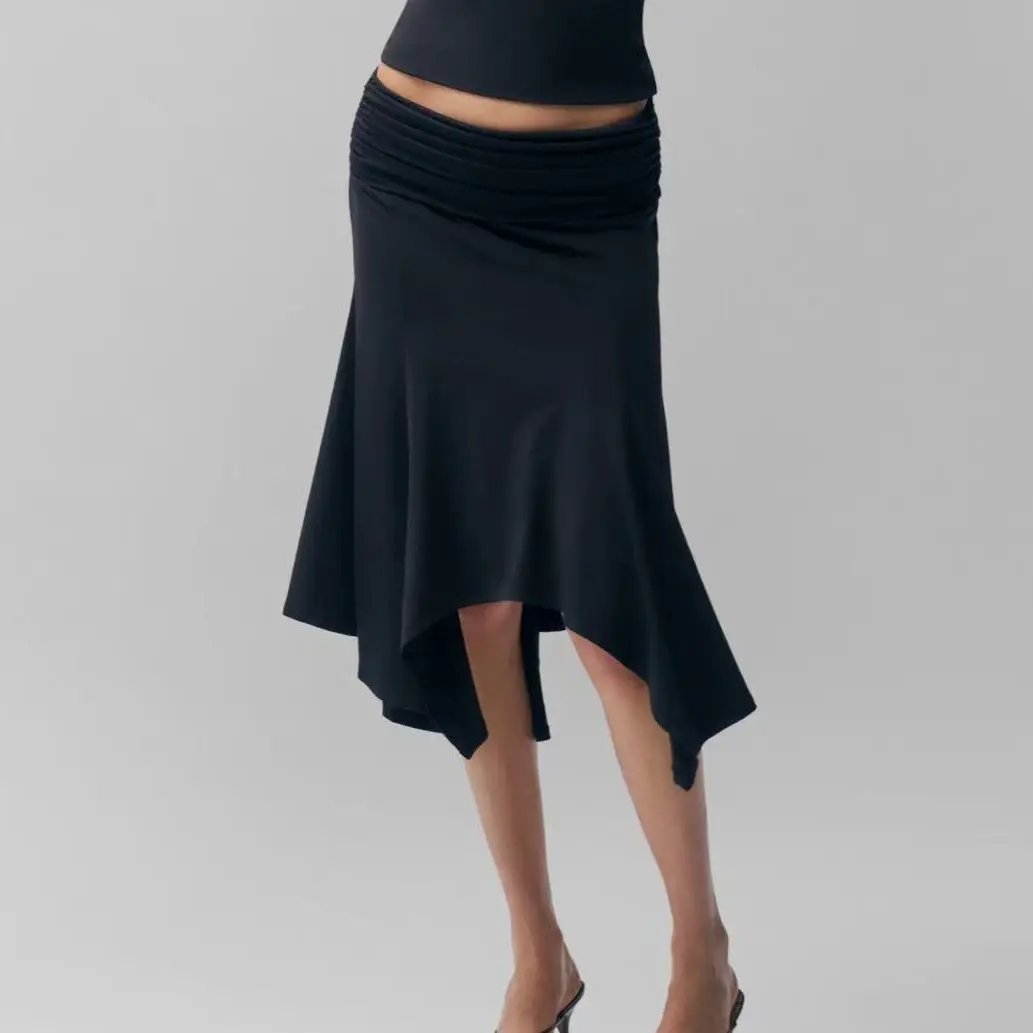Women's Low-Waist Pleated Irregular Bodycon Skirt by GJG Denim
