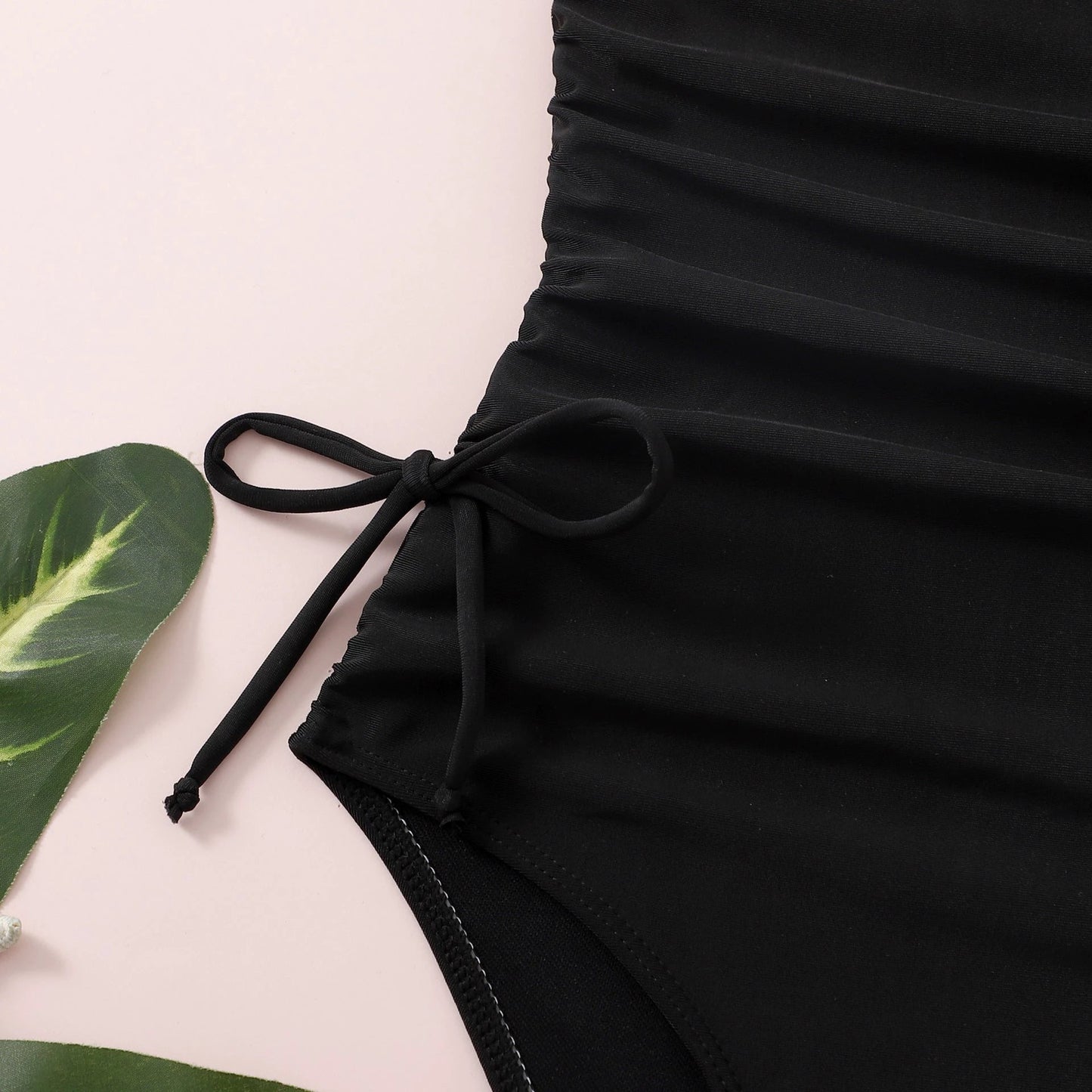 Bikini Solid Color Pleated Tie Than Swimsuit by GJG Denim
