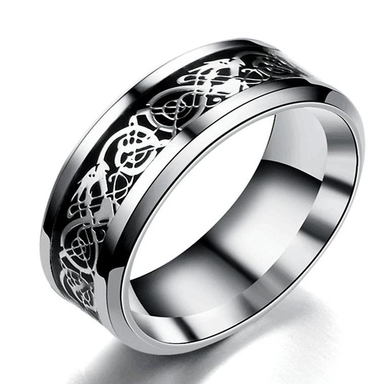 Men's Dragon Pattern Stainless Steel Rings by GJG Denim