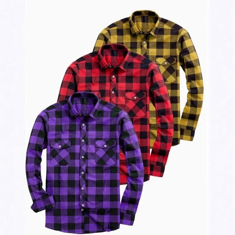 Men's Casual Loose Flannel Plaid Shirt by GJG Denim
