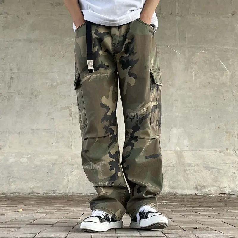Men's Retro Loose Straight-fit Camouflage Pants by GJG Denim