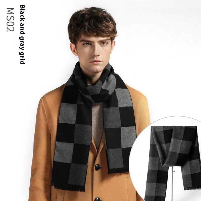 Simple Plaid Warm Keeping Artificial Cashmere Scarf by GJG Denim