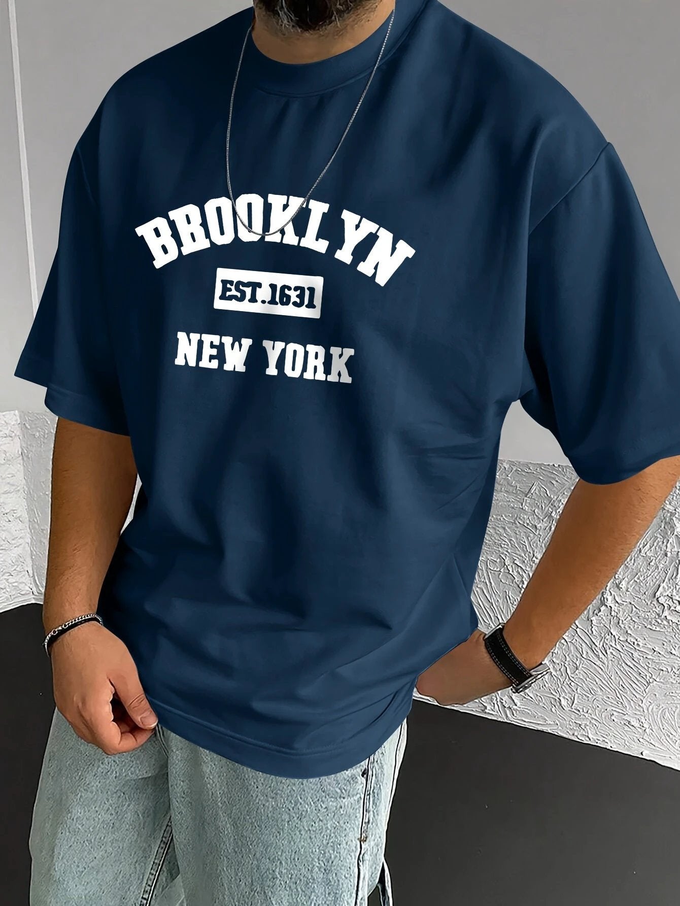 Men's Summer Spring Brooklyn Fashionable Printed T-shirt, Casual Short Sleeved Fashionable Style T-shirt, Sporty New Casual Short Sleeved Top by GJG Denim