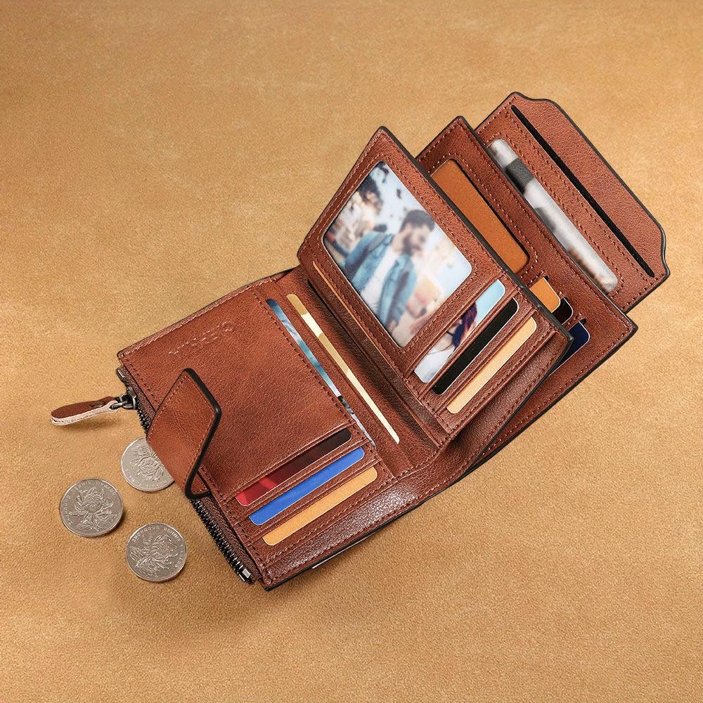 Men's Leather Wallet Multi-function Anti-theft Zipper by GJG Denim