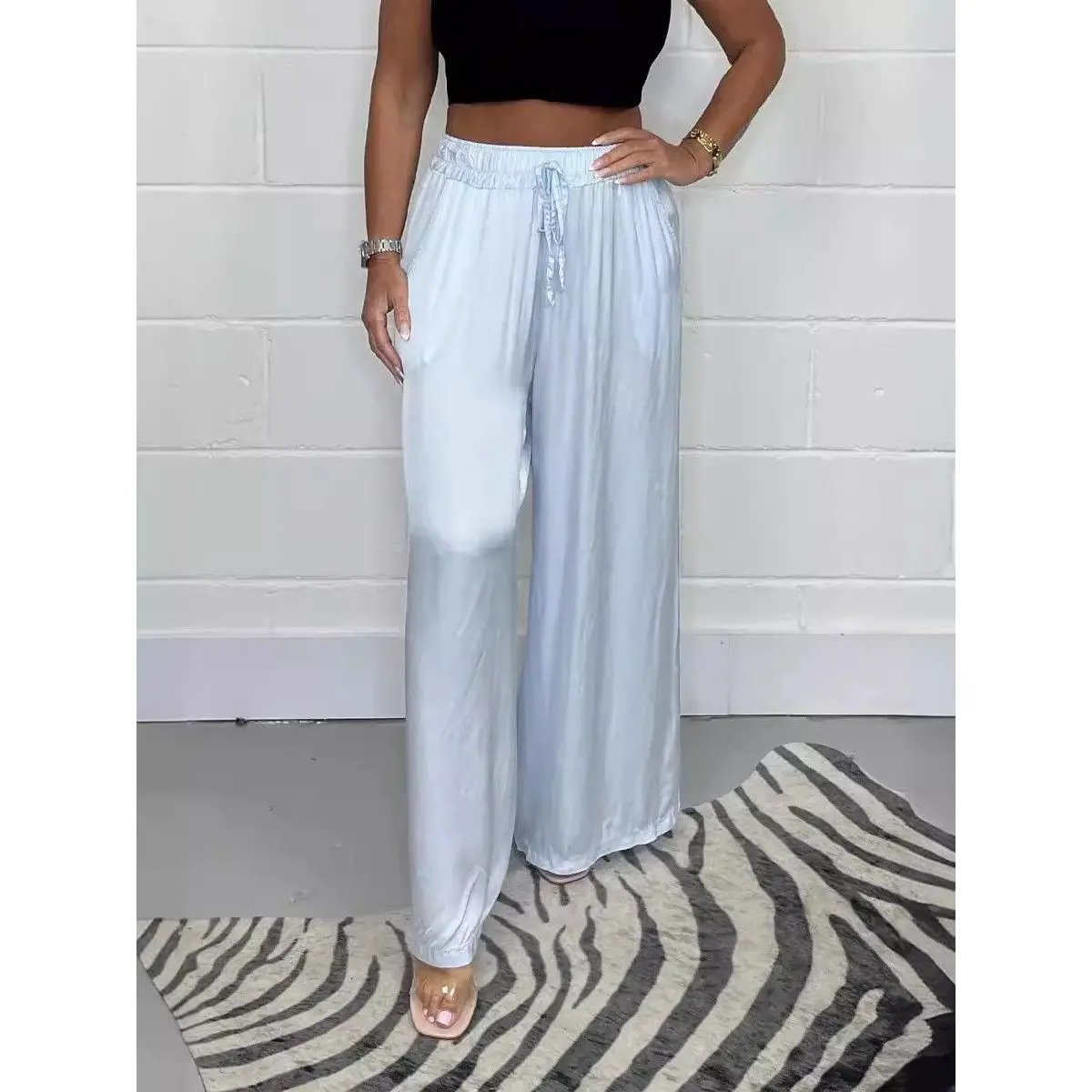 Women's Summer Fashion Matte Satin Casual Pants by GJG Denim