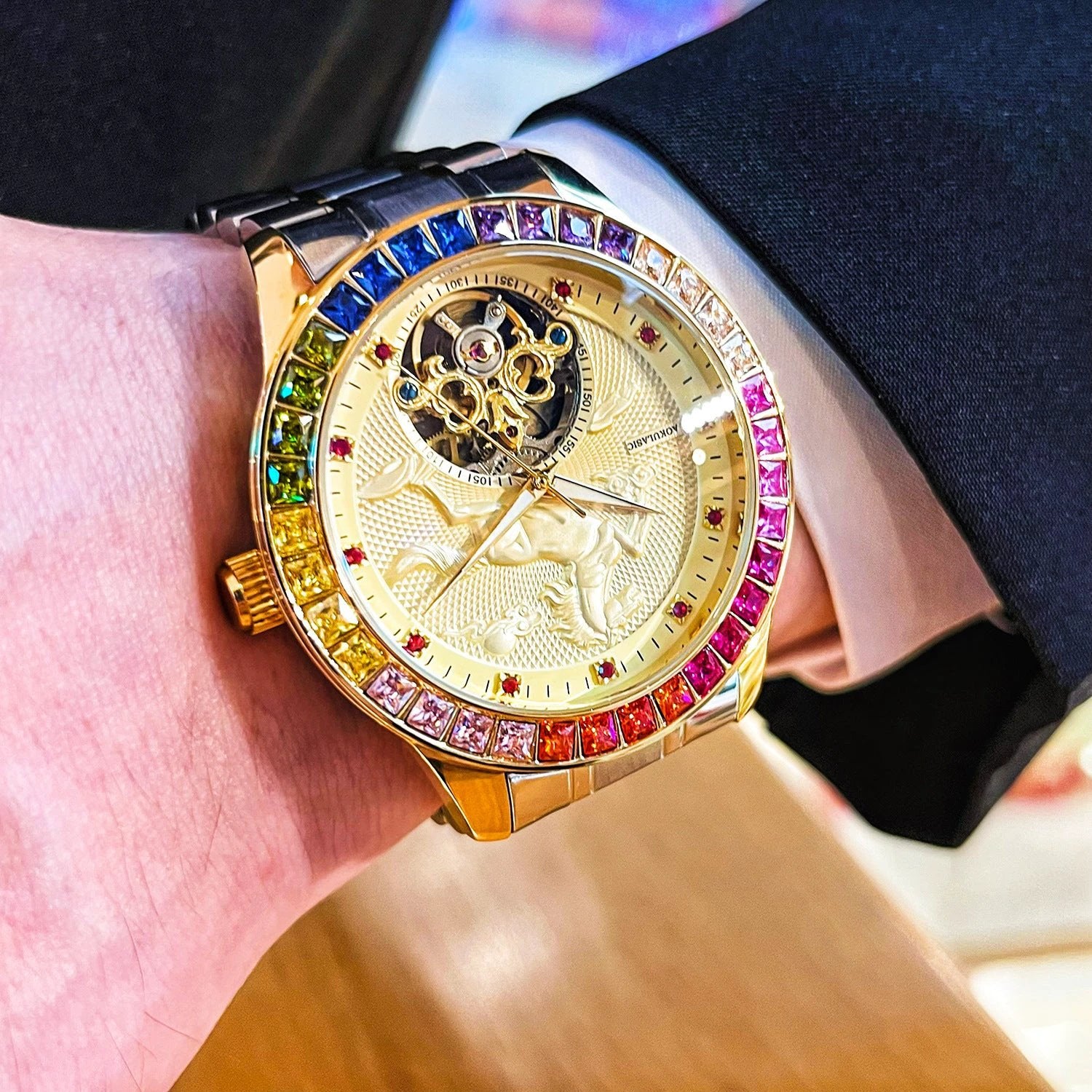 Men's Fully Automatic Mechanical Watch With A Large Flywheel by GJG Denim