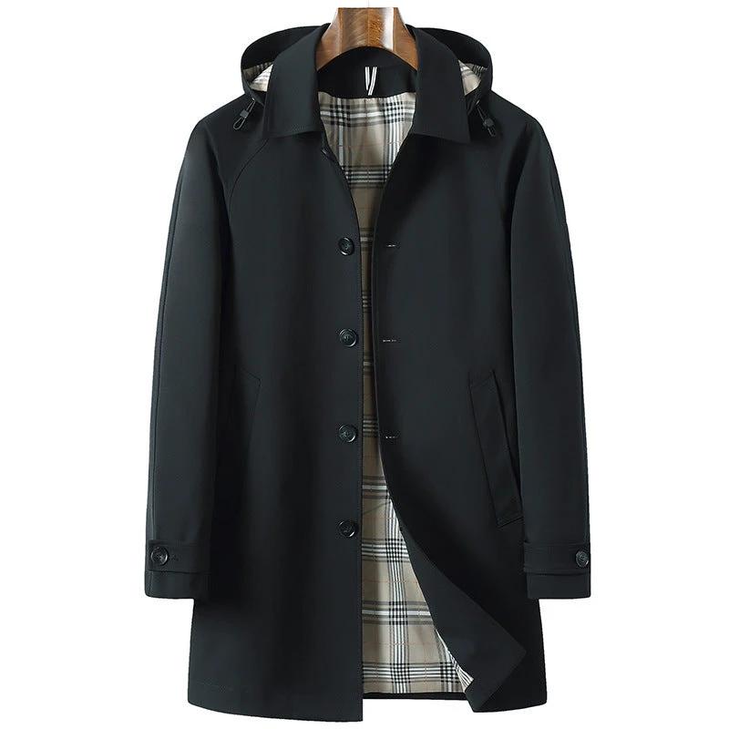 Men's Trench Coat w/ Detachable Hood by GJG Denim