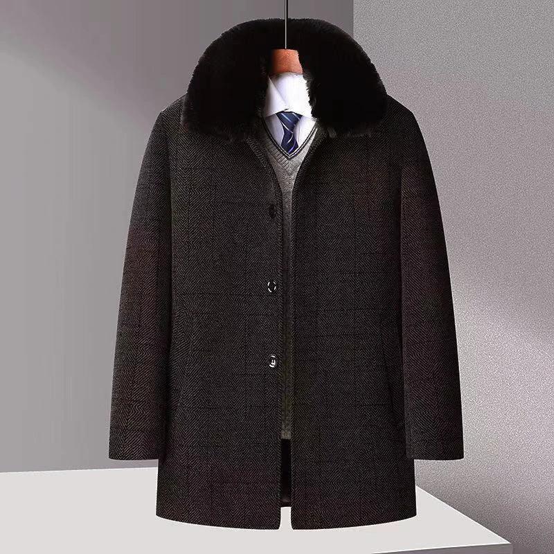 Men's Trench Coat Chenille Fleece-lined Woolen Coat by GJG Denim