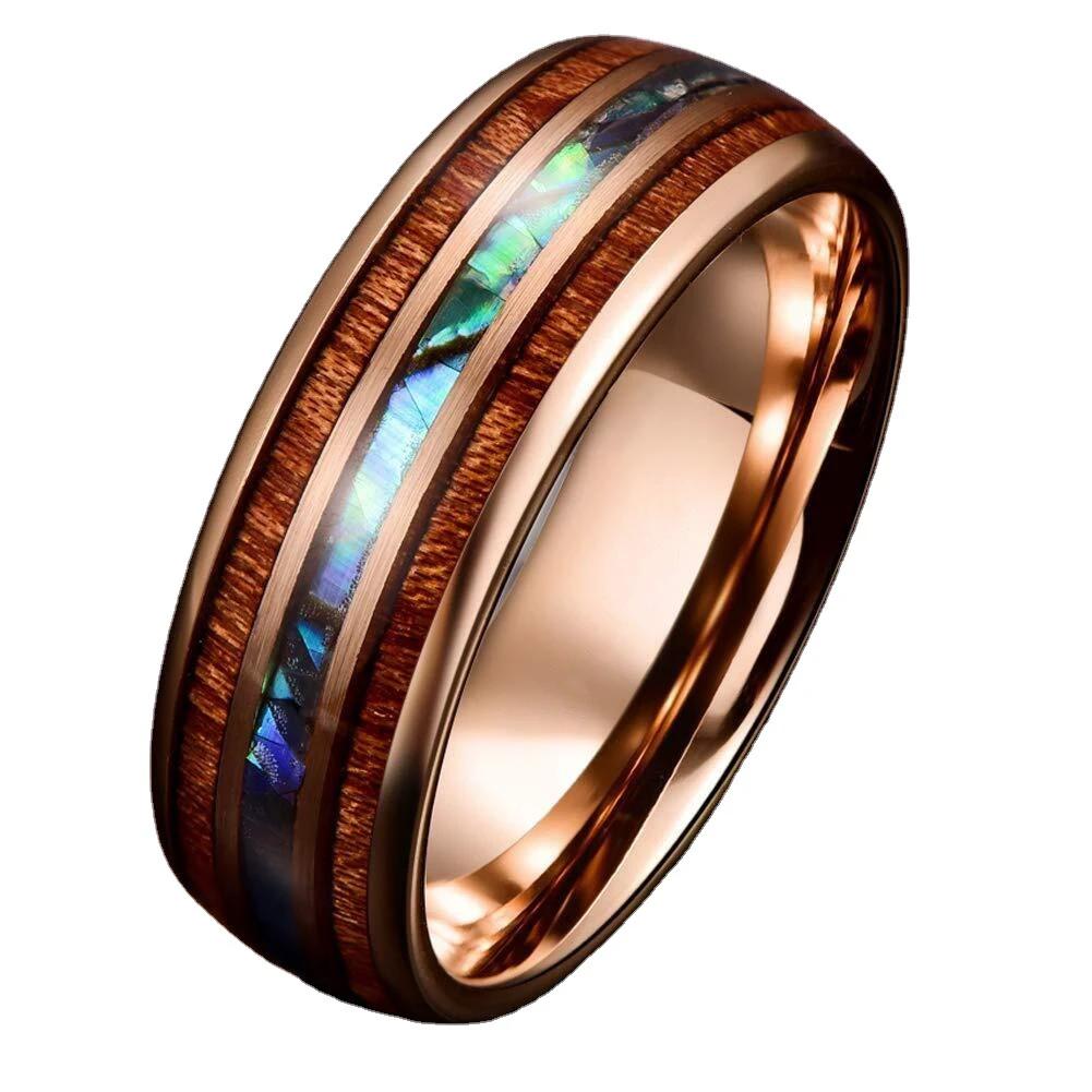 8mm Wood Grain Shell Titanium Steel Ring For Men by GJG Denim