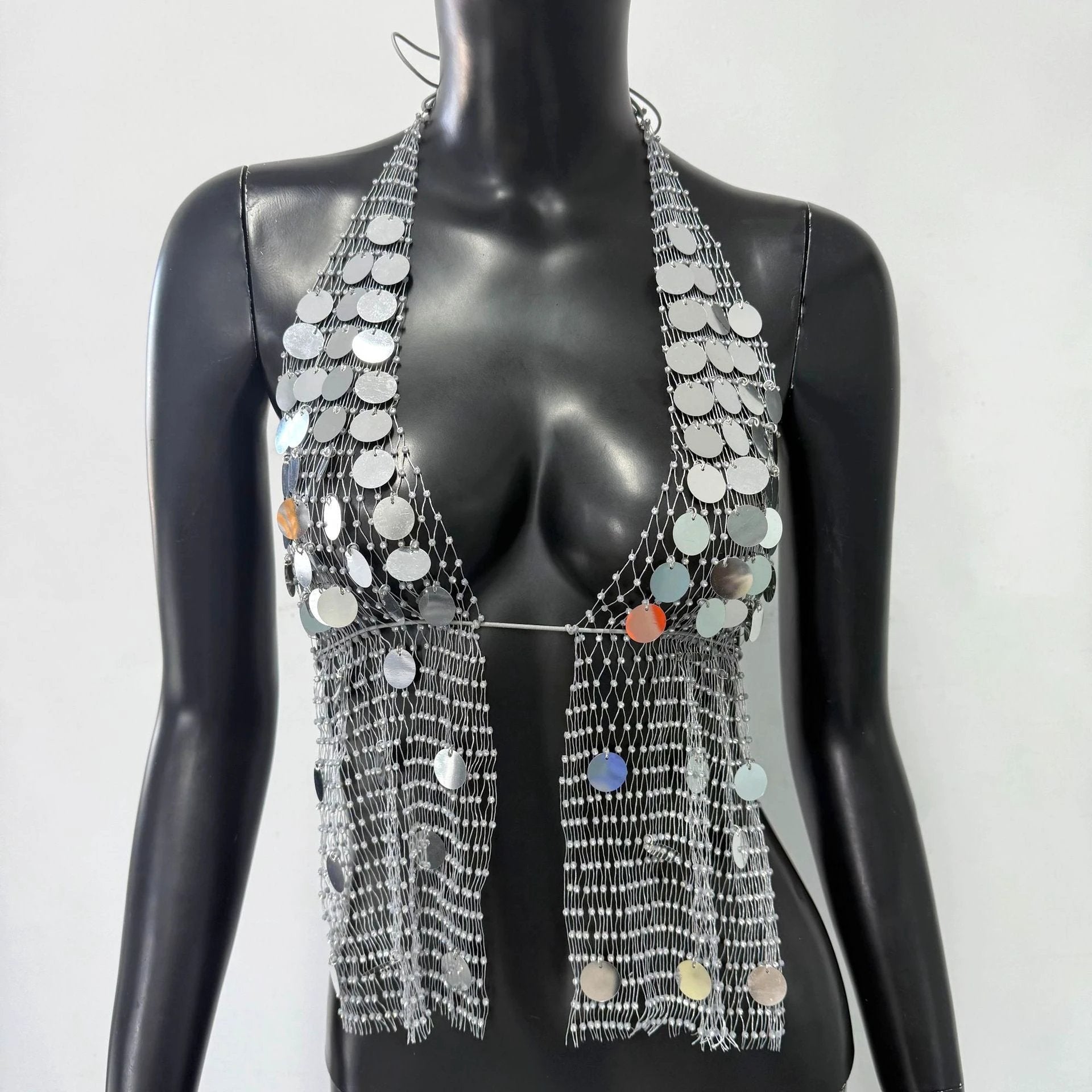 Fashion Fishnet Rhinestone Sequins Sling Women by GJG Denim