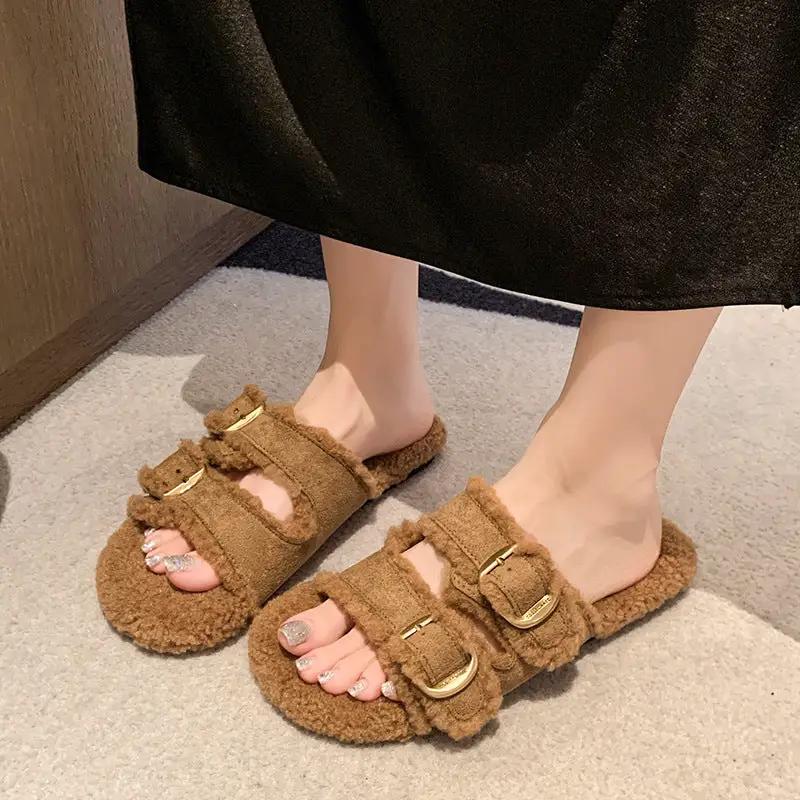 Flat Soled Lambswool Birkie Slippers For Women by GJG Denim