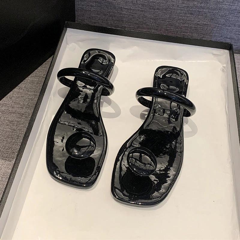 Fashion Patent Leather Beach Square Toe Wedge Sandals by GJG Denim