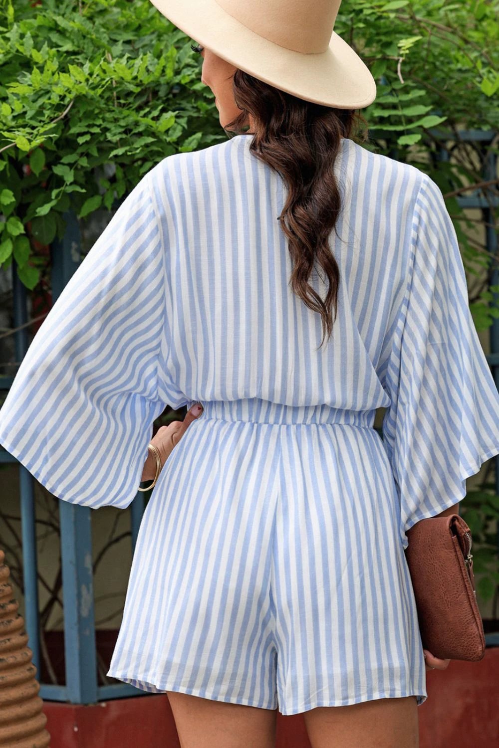 Bow Striped Kimono Sleeve Romper by Lady Ros
