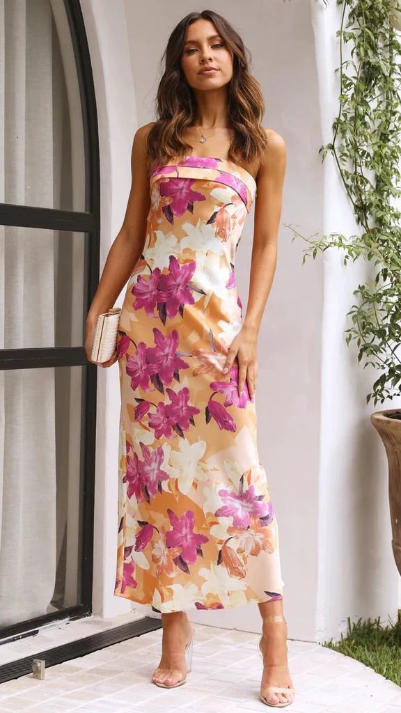 Summer Tube Top Long Dress With Backless Design INS Fashion Flowers Print Party Evening Dresses For Women by GJG Denim