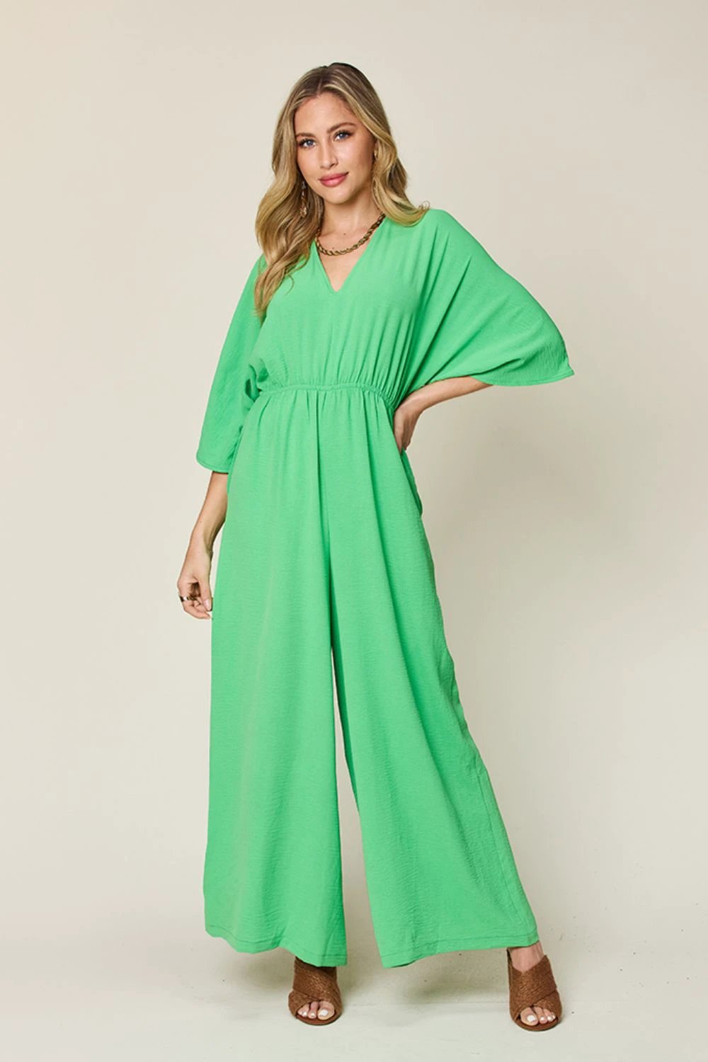Tie-Waist Jumpsuit with Wide Legs and Short Sleeves by Lady Ros