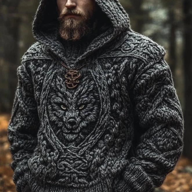 Men's Long-Sleeve Chunky-Knit Hooded Sweater by GJG Denim