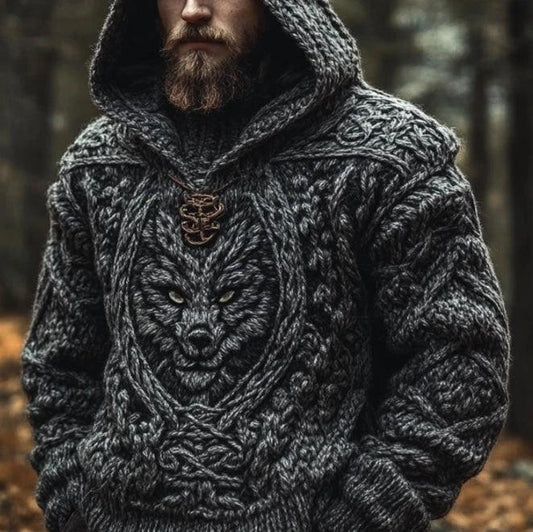 Men's Long-Sleeve Chunky-Knit Hooded Sweater by GJG Denim