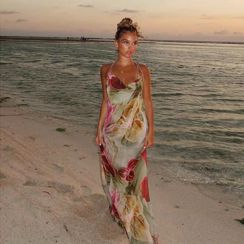 See-through Print Holiday Dress Ladies by GJG Denim