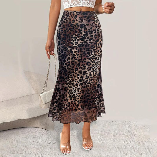Sexy Leopard Print Stretch Mesh See-through Skirt by GJG Denim