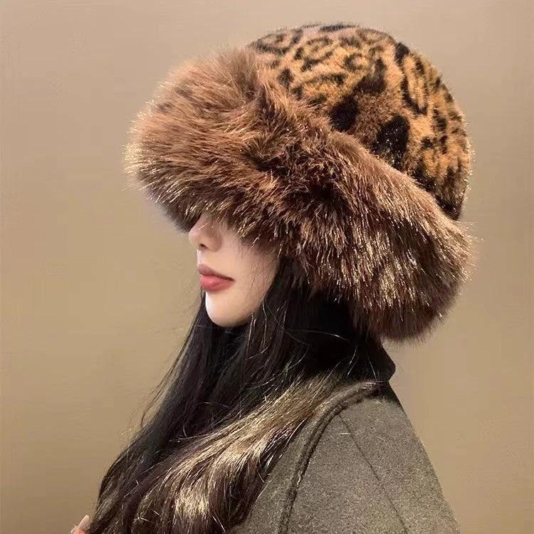 Leopard Print Mongolian Hat For Women by GJG Denim