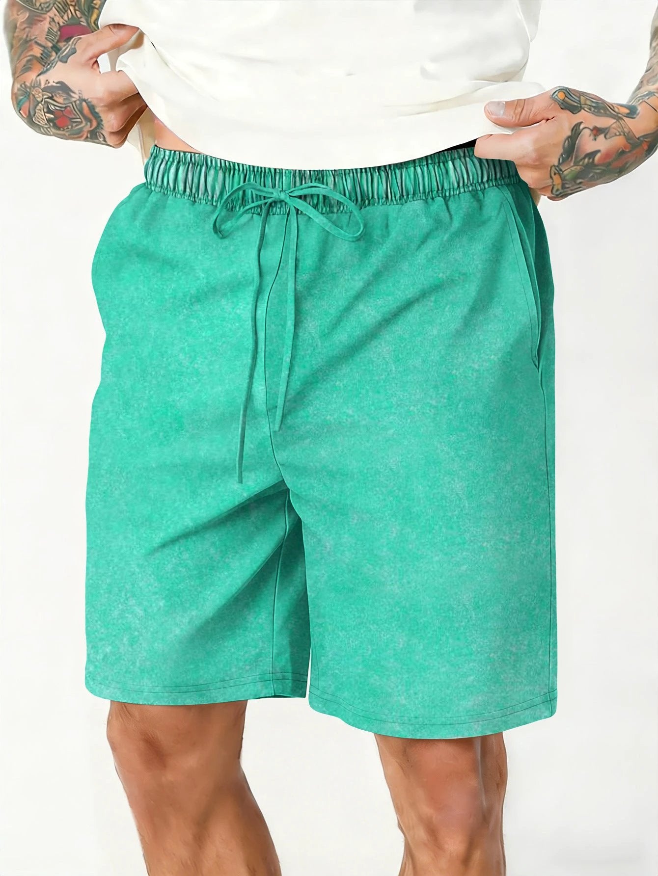 Men's Relaxed Fit Washed And Distressed Casual Shorts by GJG Denim