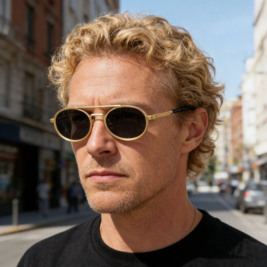 Retro-style Oval-frame Steampunk Sunglasses For Men by GJG Denim