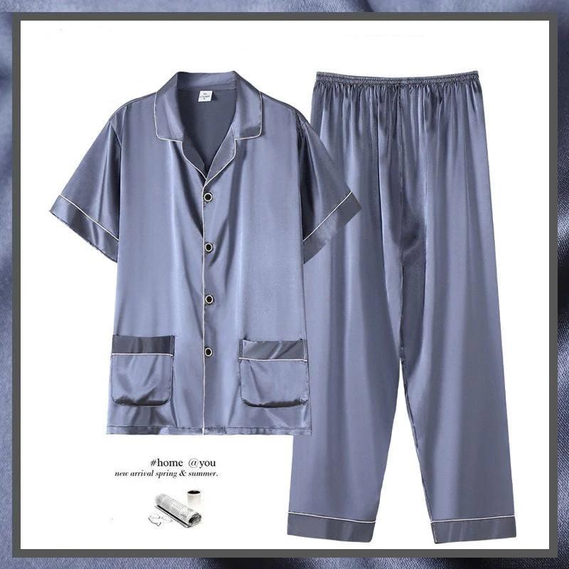 Men's Short Sleeve Trousers Thin Pajama Suit by GJG Denim