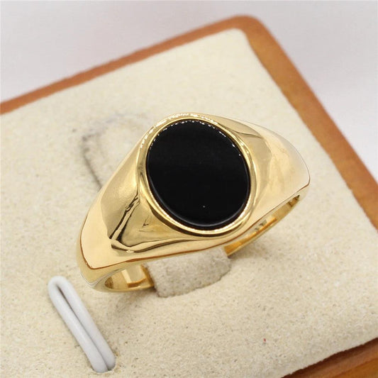 Fashionable Minimalist Oval Gemstone Ring In Cool-toned Titanium Steel For Men by GJG Denim