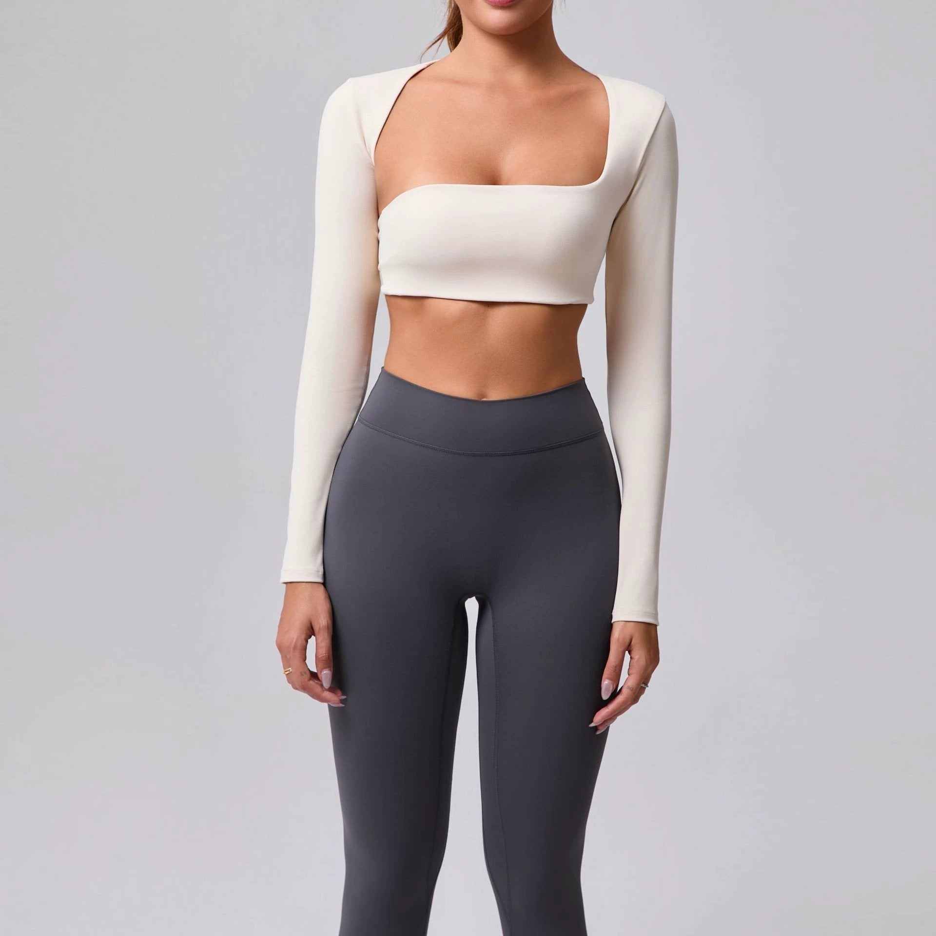 Autumn Sand Brushed Shawl Long Sleeve Yoga Wear by GJG Denim