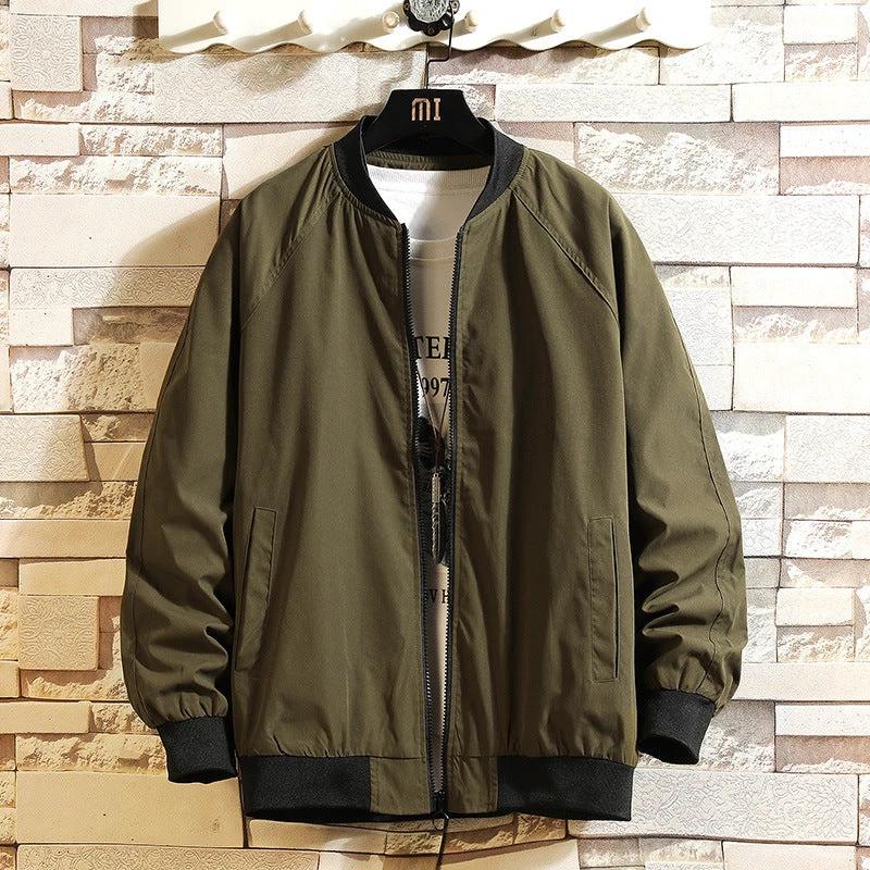 Fashion Baseball Uniform Loose Solid Color Thread Stitching Jacket by GJG Denim