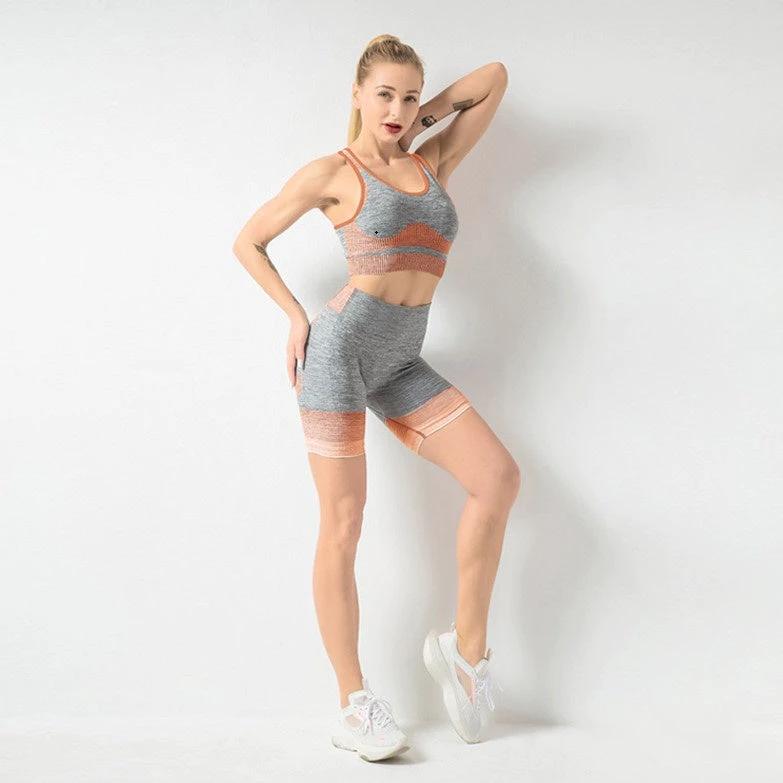 Seamless Yoga Wear Sports Suit Women Fitness Vest Bra Hip Lifting Tight Yoga Shorts by GJG Denim