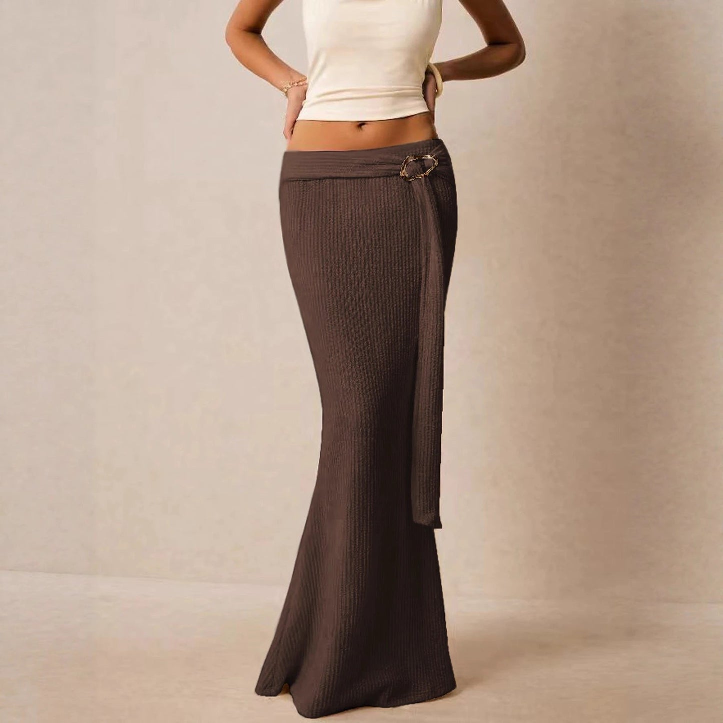 Metal-accented Figure-hugging Sheath Skirt by GJG Denim