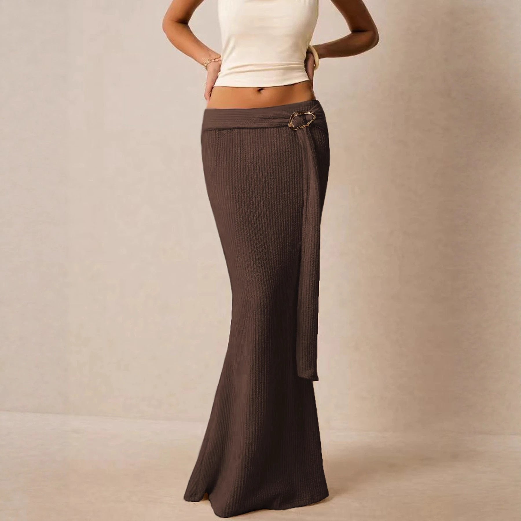 Metal-accented Figure-hugging Sheath Skirt by GJG Denim
