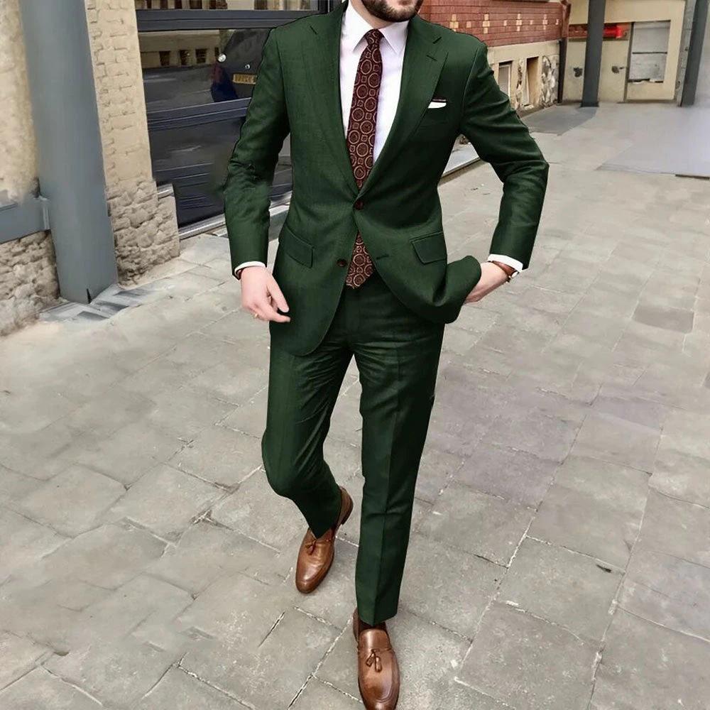 Men's Slim Fit Business Dress Two Button Suit by GJG Denim