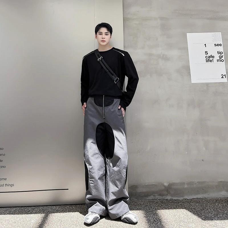 Design Sense Hollow Hole Patch Casual Pants Men by GJG Denim
