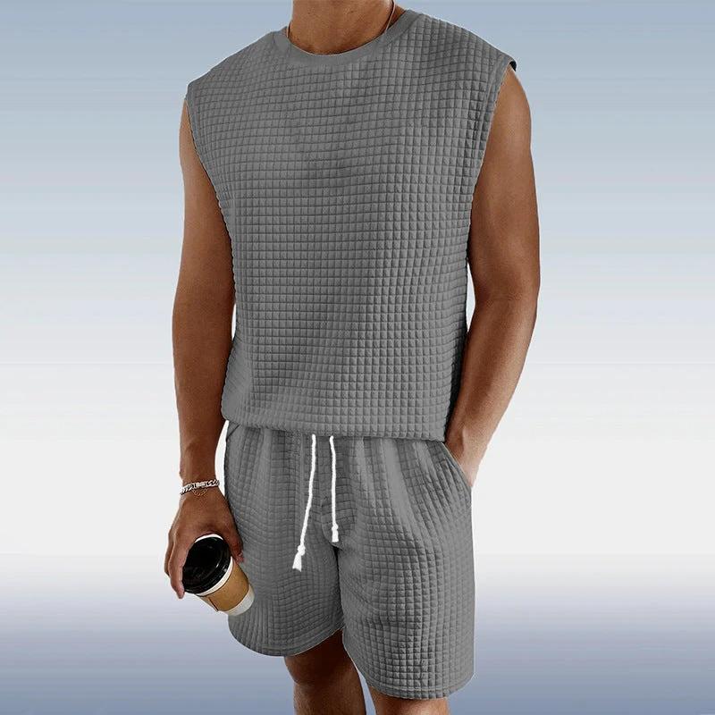Small Plaid Sleeveless Tank Top Shorts Two-piece Set by GJG Denim