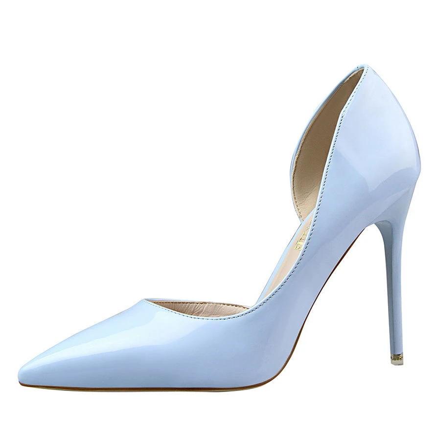 Womens Pumps Shoes Dorsay High Heels Pointed Toe Patent Leather by GJG Denim