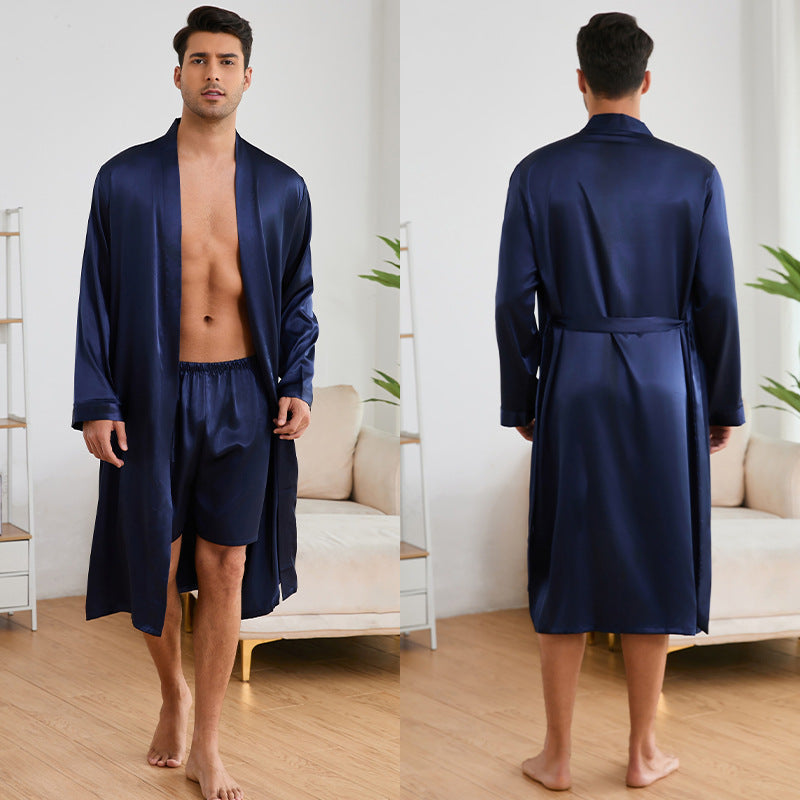 Men's Robe And Shorts Solid Color Pajama Set by GJG Denim