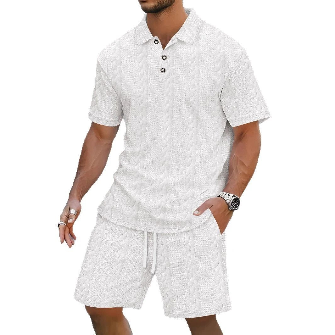 Men's Lapel-collar Short-sleeve Top With Shorts Set by GJG Denim